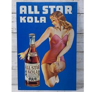Vintage All Star Kola Advertisement Metal Sign 10 3/4 x 16